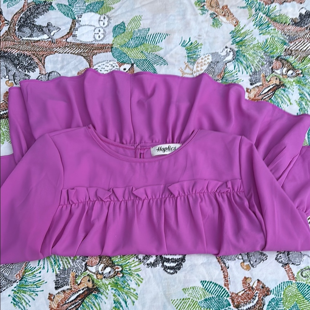 Haptics by Holly Harper Magenta Ruffled Women's Top Tiered Blouse Bell Sleeves M